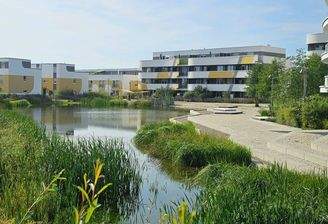 Moderne Wohnanlage mit See