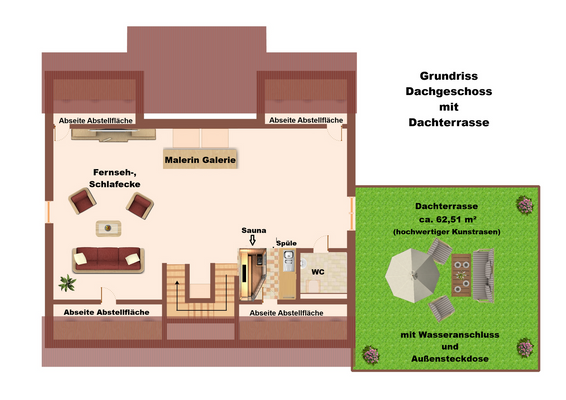 Grundriss DG mit großer Dachterrasse