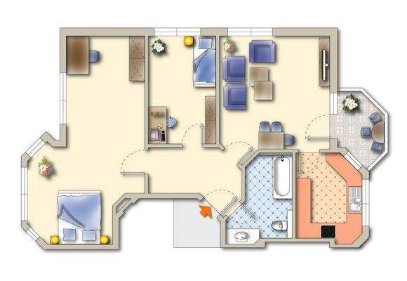 Grundriss Whg. 1, möbliert