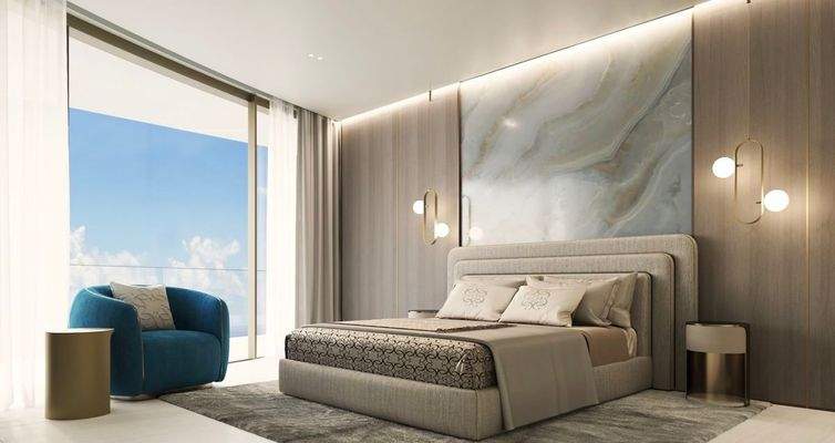 Stylischer Schlafbereich mit hohen Decken