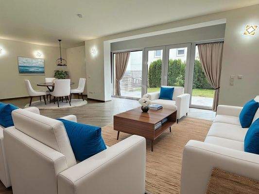 Beispielmöblierung Wohnbereich mit Terrassenblick