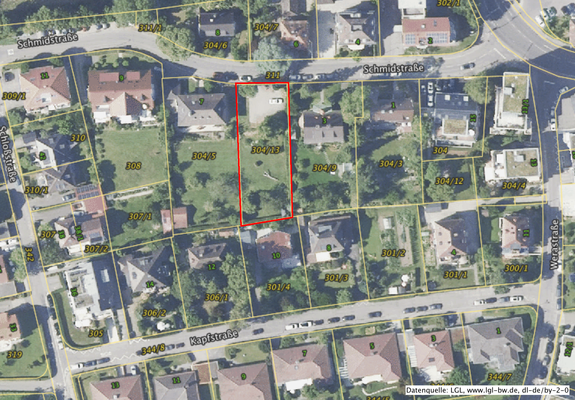 Luftbild mit Grundstücksgrenzen