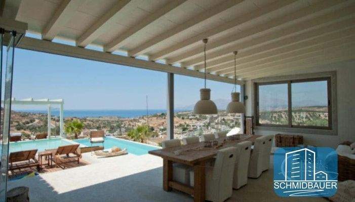 Kreta, Pitsidia: Makellose Villa mit herrlichem Meerblick und Infinity-Salzwasserpool