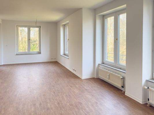 Wohn - und Esszimmer mit offener Einbauküche 