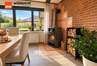 Echte Wohlfühlatmospähre durch den Kamin im Esszimmer