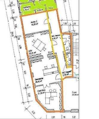 Mietfläche-orange (Flur - gelb = Gemeinschaftsfl.)