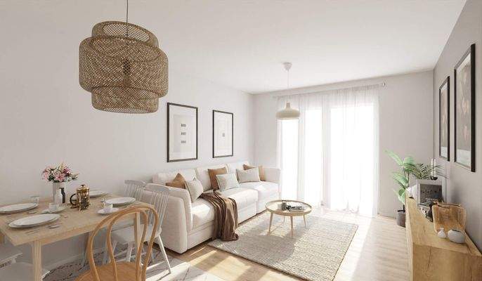 Lichtdurchfluteter Wohnbereich dank bodentiefer Fenster