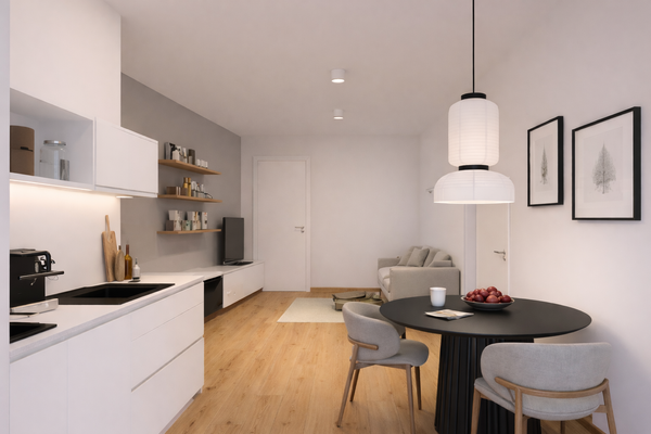 Visualisierung Wohn- und Essbereich mit offener Küche