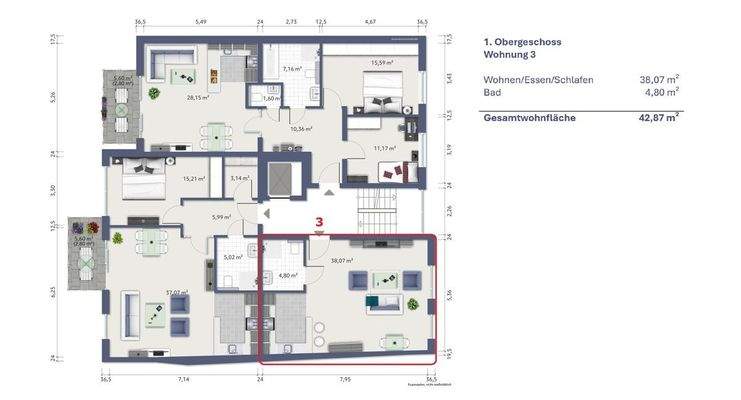 7321 Etagengrundriss 1. OG WE 3