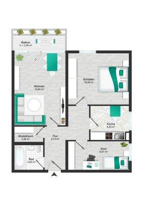3-Zimmer-Wohnung Grundriss