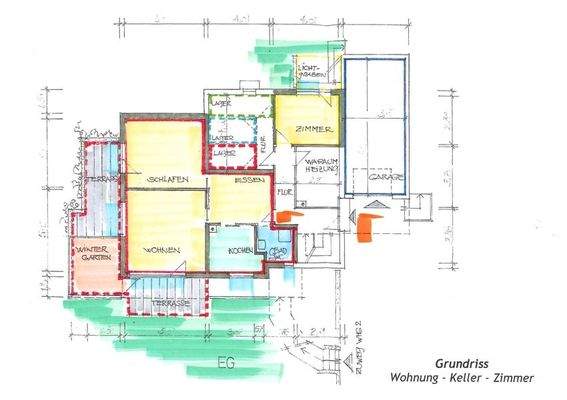 Wohnungsgrundriss mit Keller u. Hobbyraum