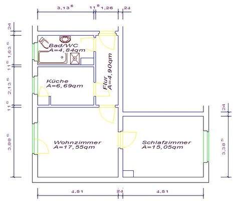 Die Aufteilung von ca. 48 m²