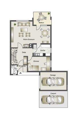 Erdgeschoss Grundriss/Möblierung nicht maßstabsgetreu - Irrtümer vorbehalten