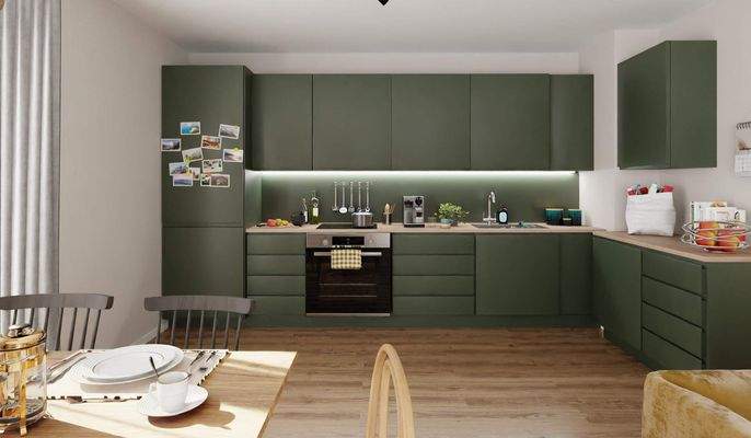 Die offene Wohnküche lädt zum gemeinsamen Kochen e