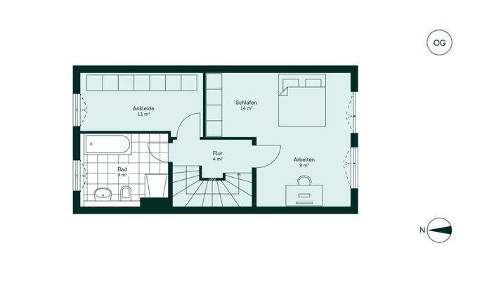 Komfortabler Grundriss im Obergeschoss