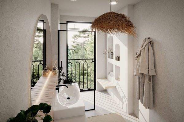 Hochwertiges Badezimmer mit ebenerdiger Dusche