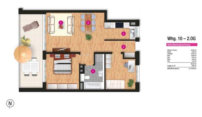 3-Zimmer-Wohnung Grundriss