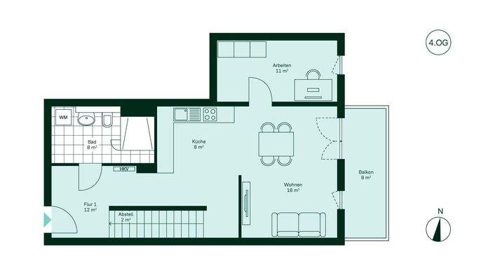 Grundriss der unteren Etage der Maisonette Wohnung