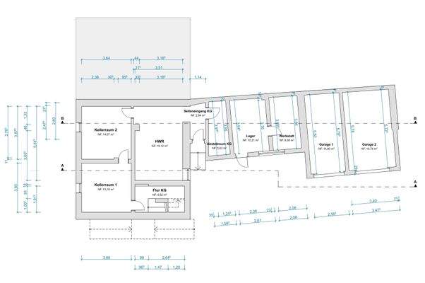 Grundriss Keller, Werkräume, Garagen