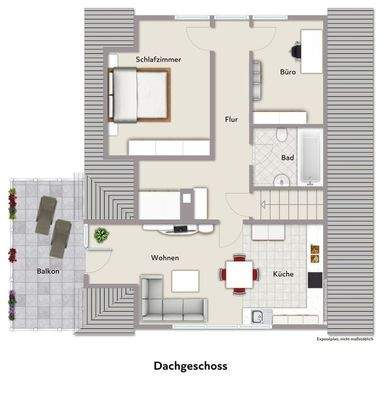 Grundriss DG mit Beispielmöblierung