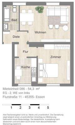 Grundriss farbig / möbliert
