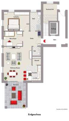 Grundriss mit Beispielmöblierung