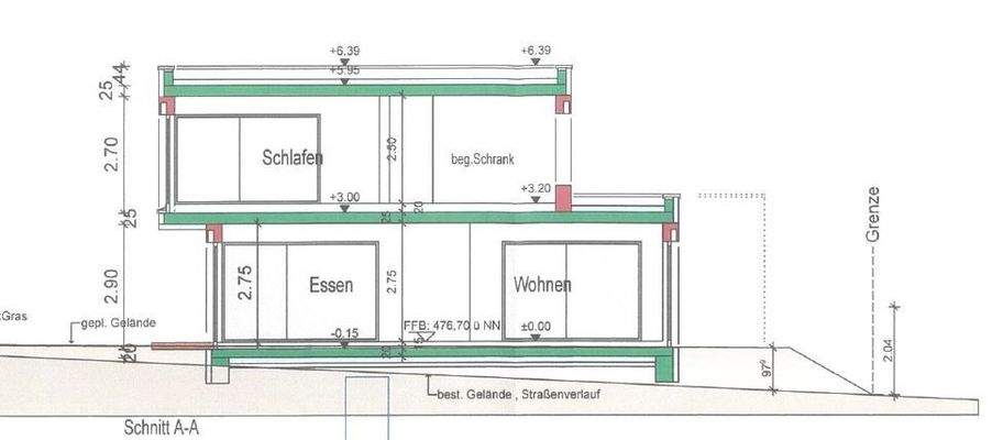 Schnitt mögliche Bebauung Wohnhaus