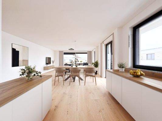 Küche- Wohn- und Essbereich 