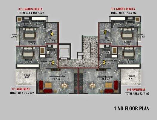 Chic Apartments 400 m from the Coast in Alanya Antalya