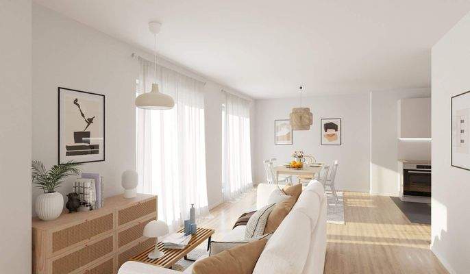 Lichtdurchfluteter Wohnbereich dank bodentiefer Fe