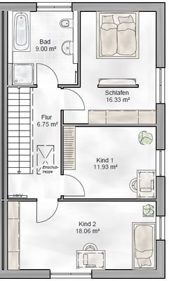 Obergeschoss Haus 2, Haus 4 und Haus 6