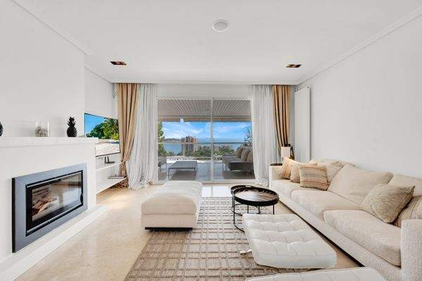 Living area with views in apartment in Cas Català