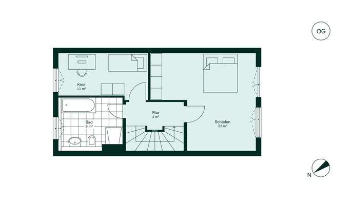 Komfortabler Grundriss im Obergeschoss