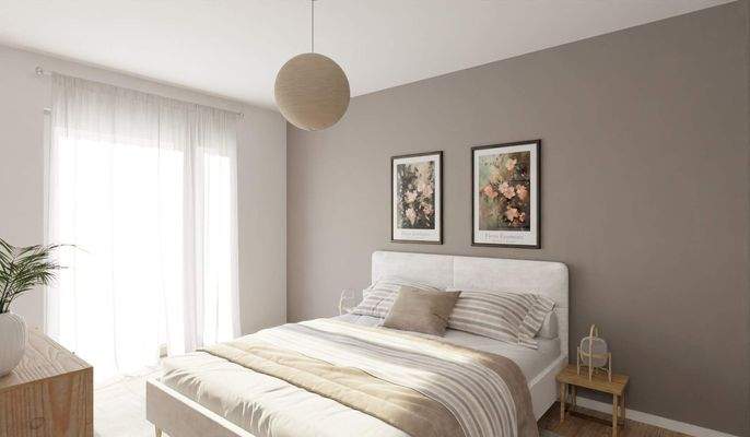 Helles und komfortables Schlafzimmer mit angrenzender Dachterrasse