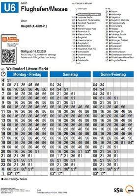 Abfahrten U6 Ri. Hbf/Messe