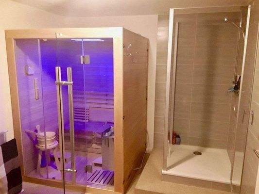 Wellness-Sauna mit Lichttherapie und Dusche