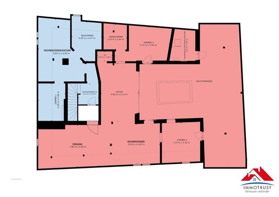 Plan Wohnung OG (blau eingezeichnete Flächen)