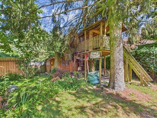 Holzschuppen und Baumhaus (renovierungsbedürftig)