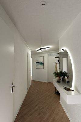 Visualisierung mit beispielhafter Möbilierung Flur