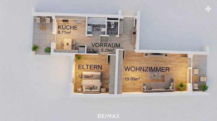 Visualisierungsgrundriss via KI gestaltet