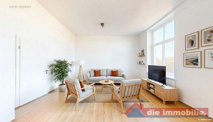 Wohnzimmer mit KI möbiliert