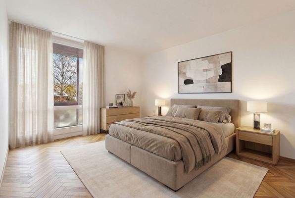 Schlafzimmer mit Balkon (visualisiert)