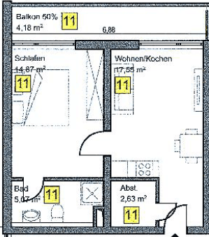 Grundriss WE 11, 2 Zimmer