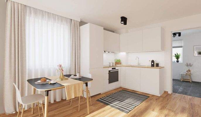 Die offene Wohnküche lädt zum gemeinsamen Kochen ein