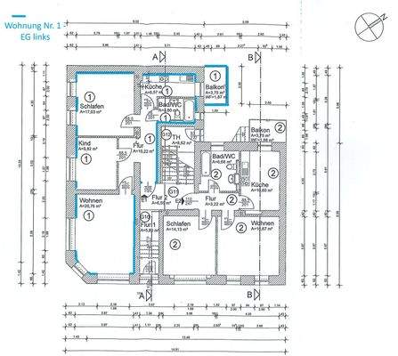 Grundriss Wohnung Nr. 1 - Erdgeschoss links