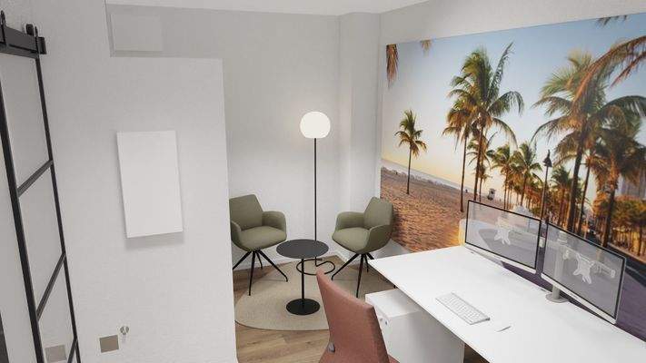 Modernes Büro mit Strandbild