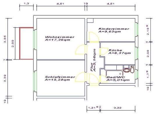 Die Aufteilung von ca. 58 m²