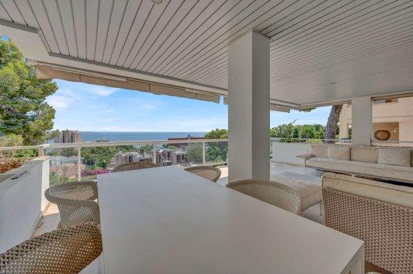 Terrace dining area  in apartment in Cas Català