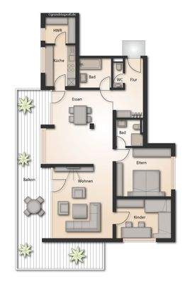 Grundriss Whg. 2 möbliert