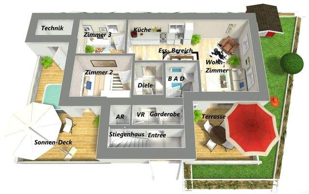 béschriftet  - Wohnung Bad Strassgang AW - 3D Foto